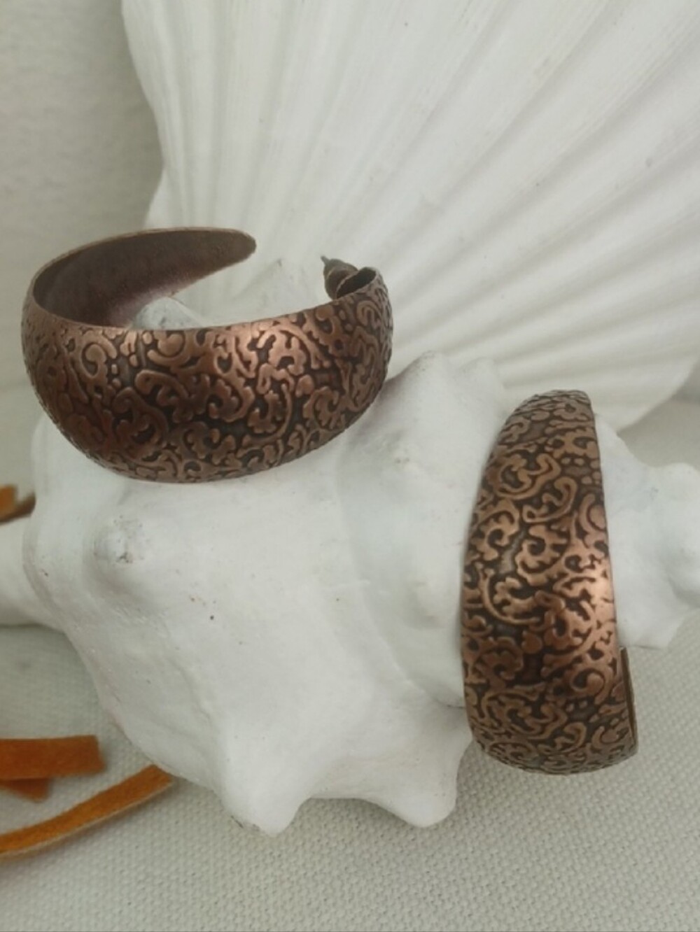 🌻3 for $15 Intricately Etched Boho Copper Hoop Earrings - Floral Scroll Design